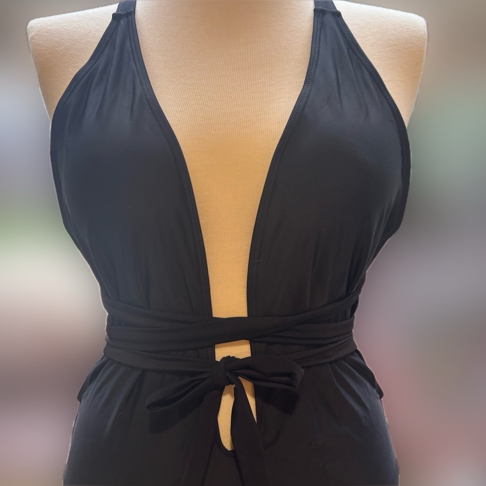 SweatyRocks Black Criss Cross One Pieces Swimsuit - Picture 7 of 11